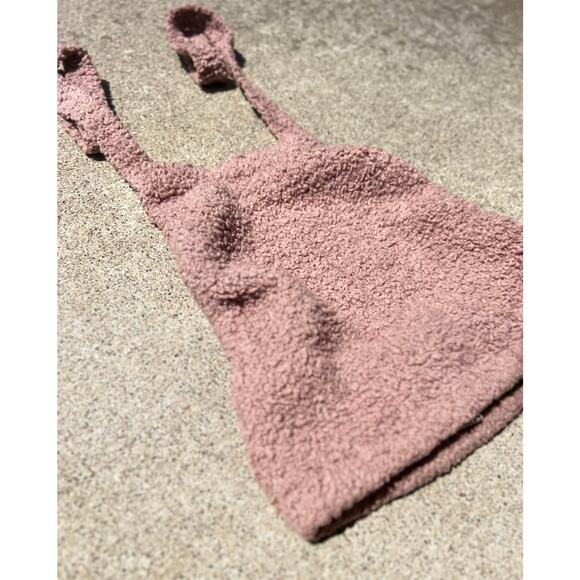 SKIMS Top Women Size S/M Halter Neck Fuzzy Teddy Cropped Tank Rose Clay - Picture 2 of 4
